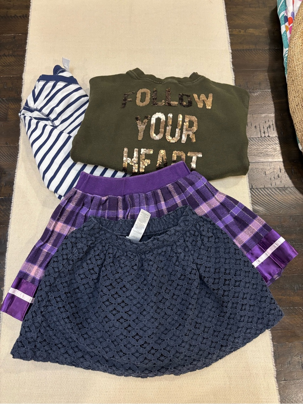 Girls 4-Item Sweatshirt Skirt Mixed-Style Bundle Size 6-8, Zara Old Navy Carter